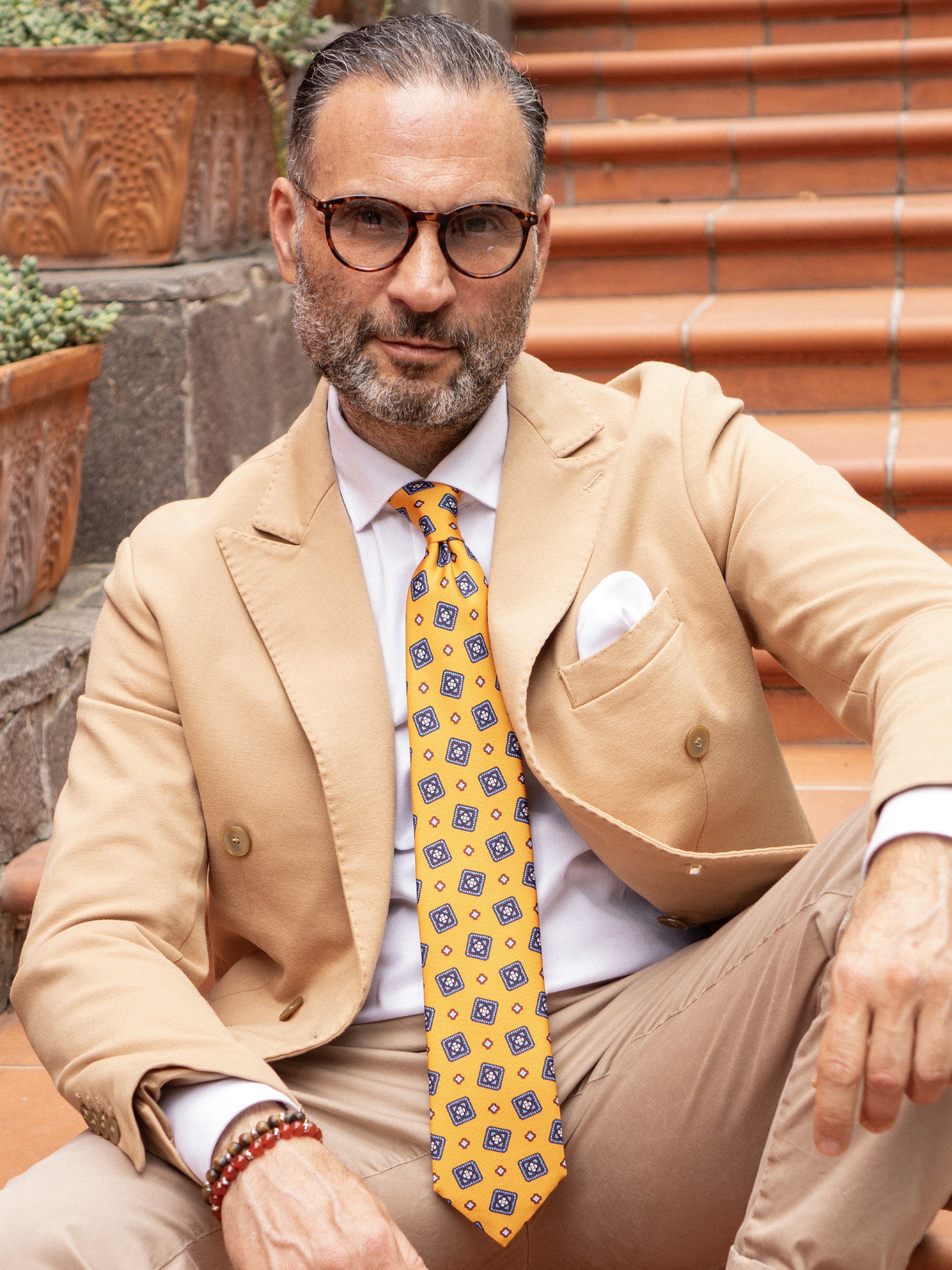 DANIELA light orange 3 fold printed silk tie