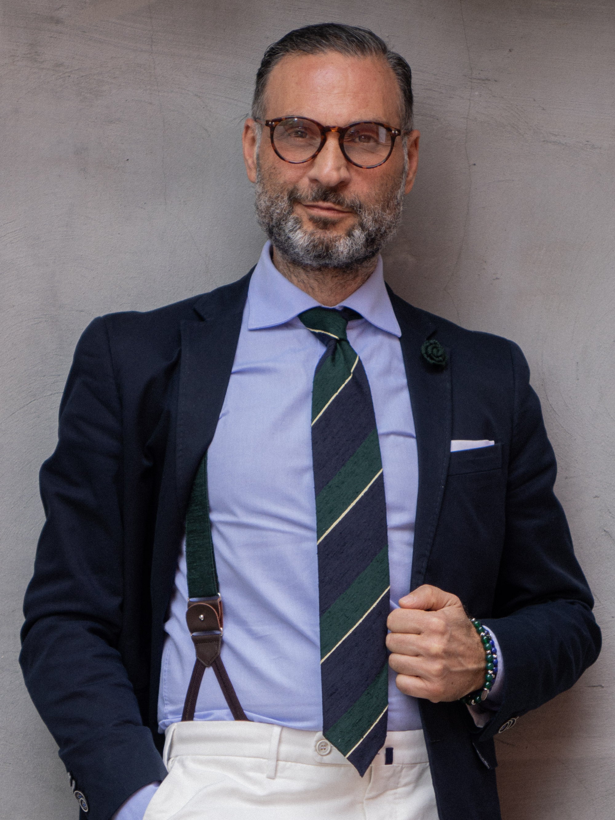 Cravatta 3 pieghe sfoderata DEDALA 100% seta shantung blu/verde