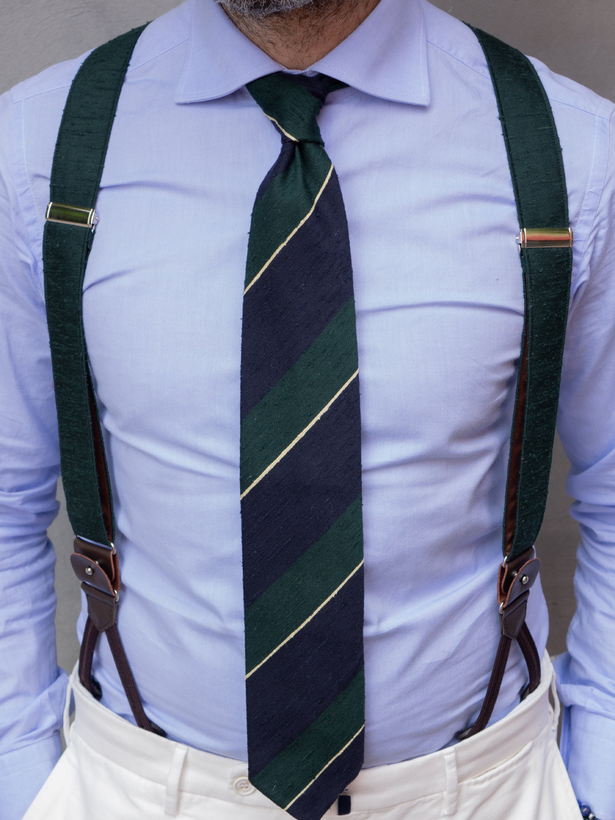 Cravatta 3 pieghe sfoderata DEDALA 100% seta shantung blu/verde
