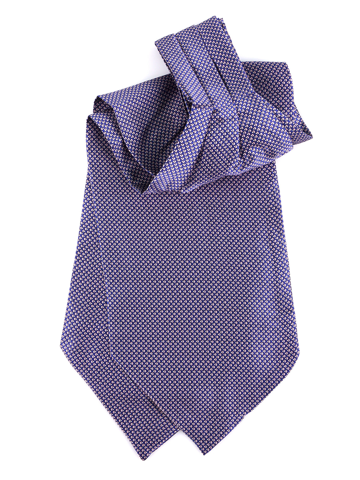Ascot doppia punta blu in seta raso stampata DELICE