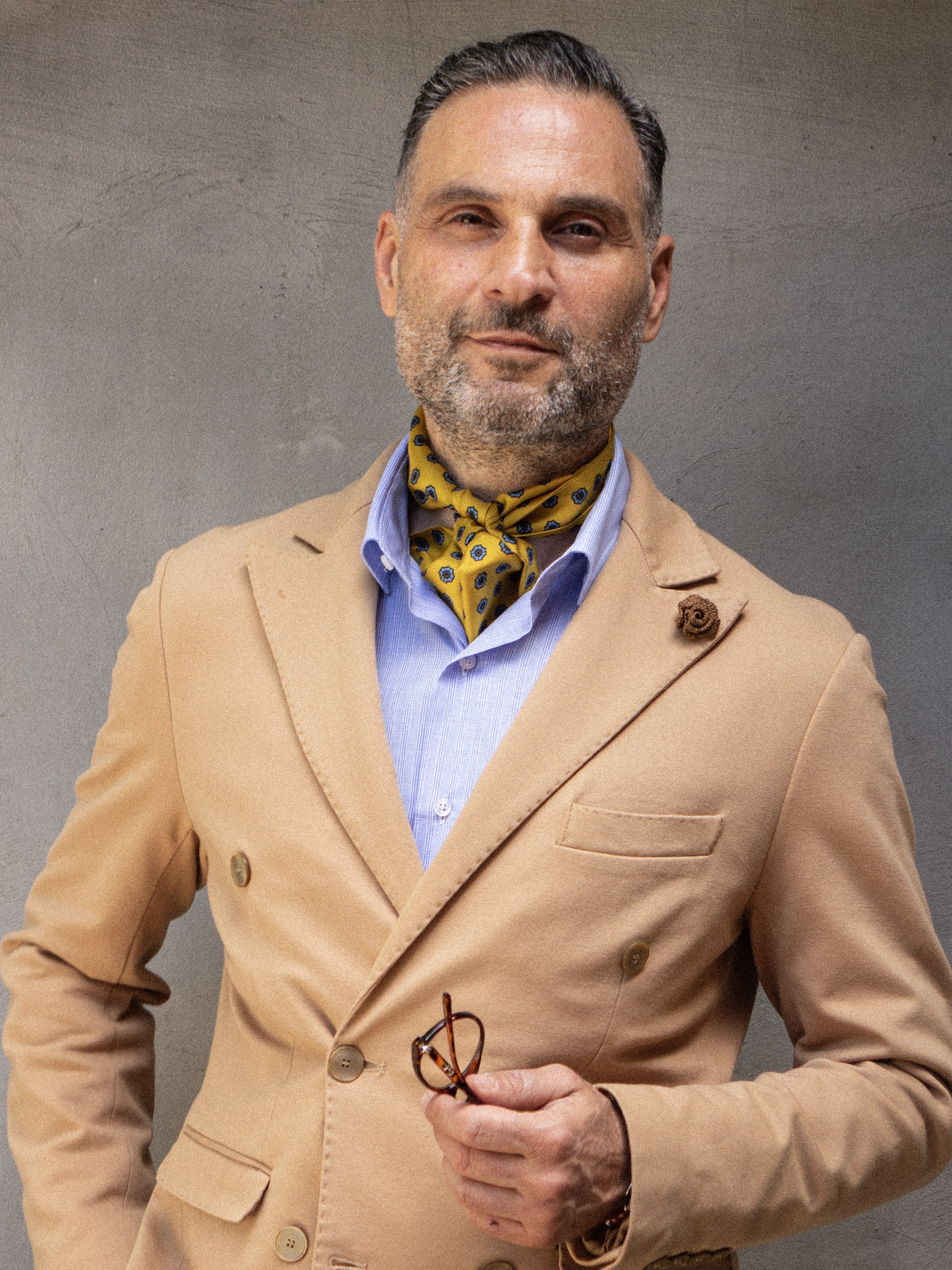 Yellow twilly scarf in printed silk DIANA