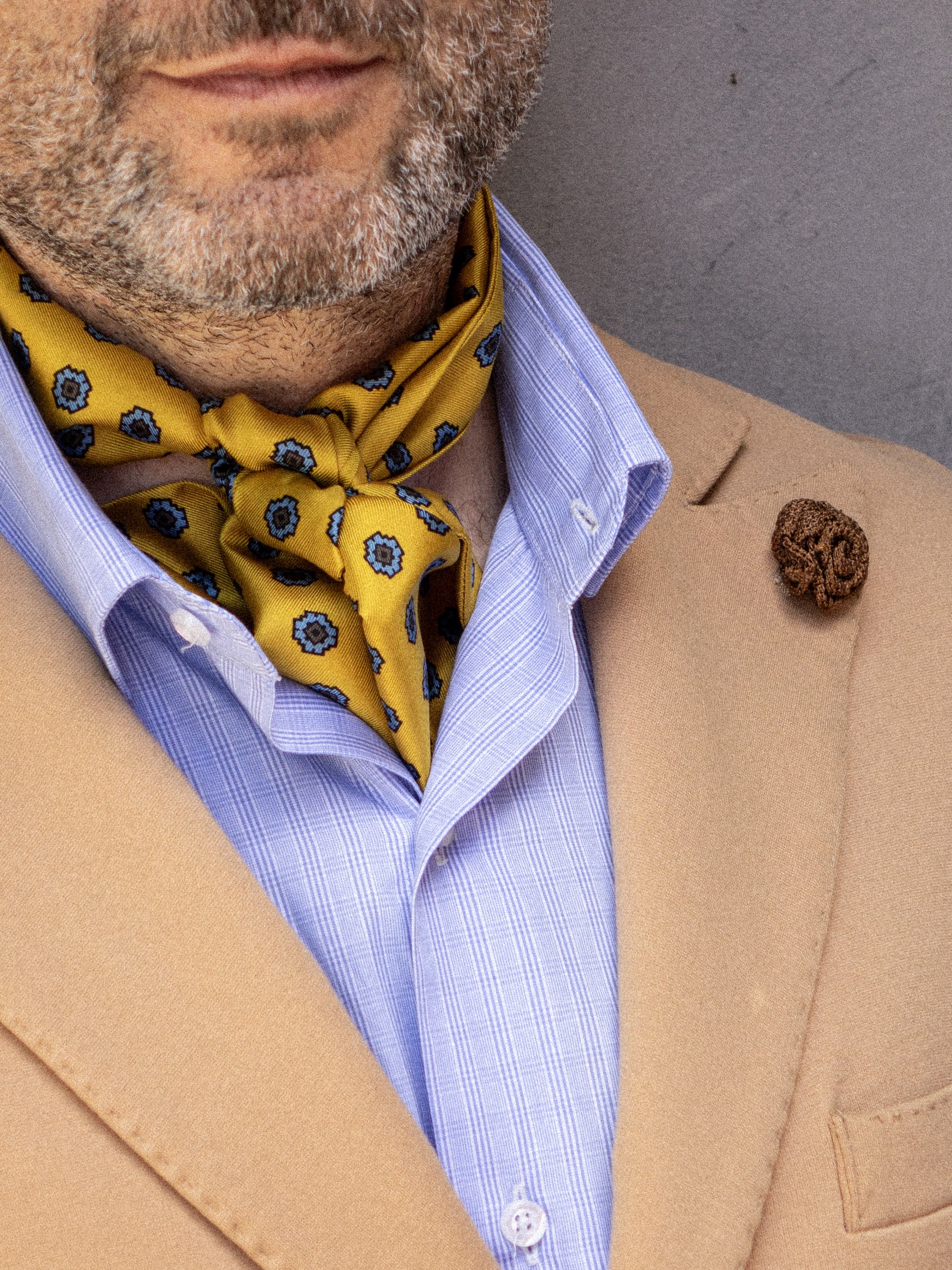 Yellow twilly scarf in printed silk DIANA