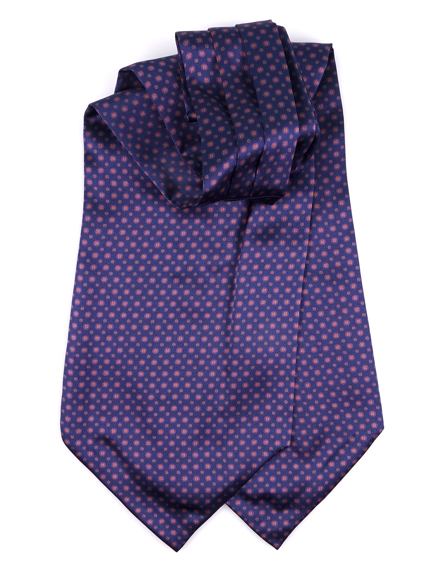 Ascot doppia punta blu scuro  in seta raso stampata DOMINK