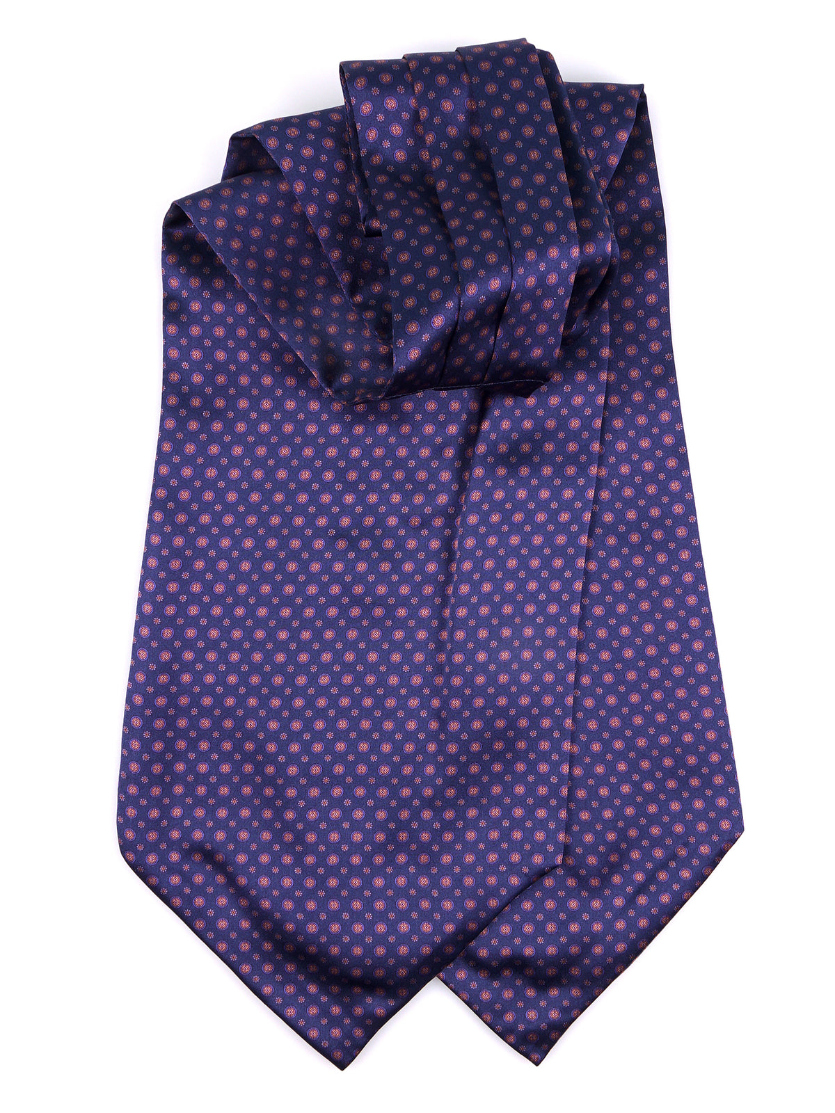 Ascot doppia punta blu scuro  in seta raso stampata DOMINK