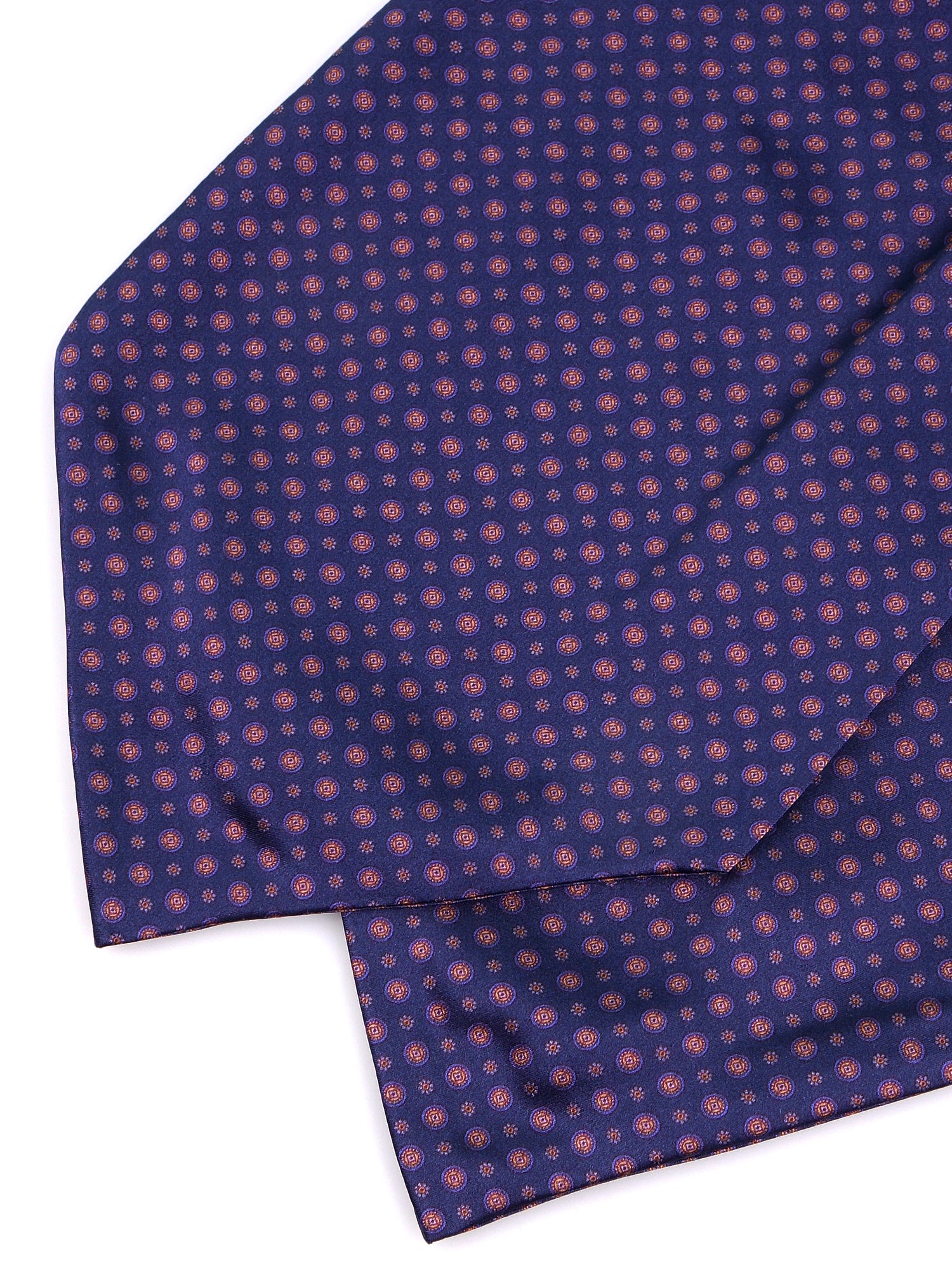 Ascot doppia punta blu scuro  in seta raso stampata DOMINK