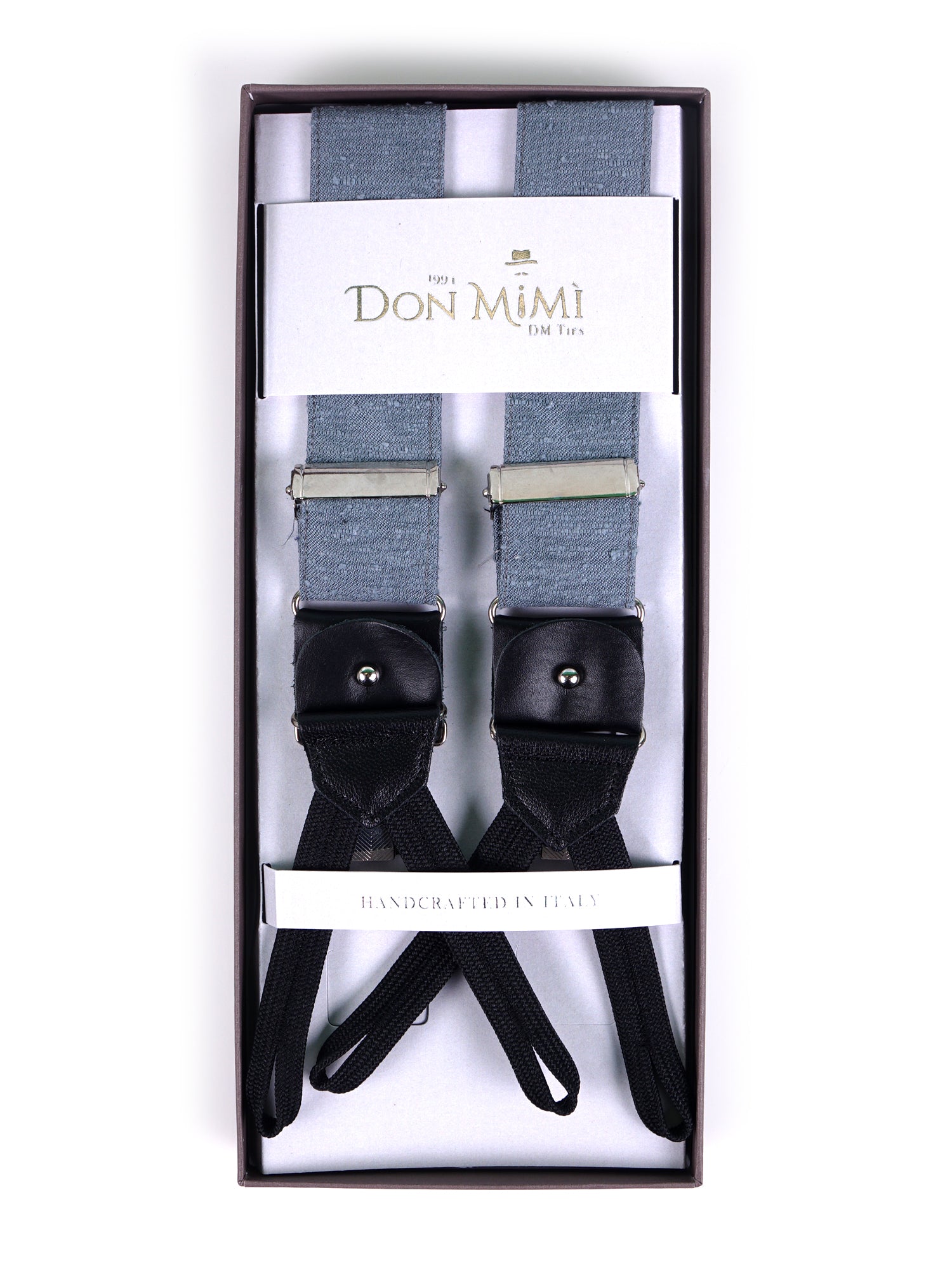 Bretella a Y in seta shantung blu avion con lacci in tessuto e clip FARMA