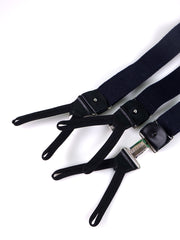 Bretella a Y in seta shantung blu scuro con lacci in tessuto neri e clip FARMA