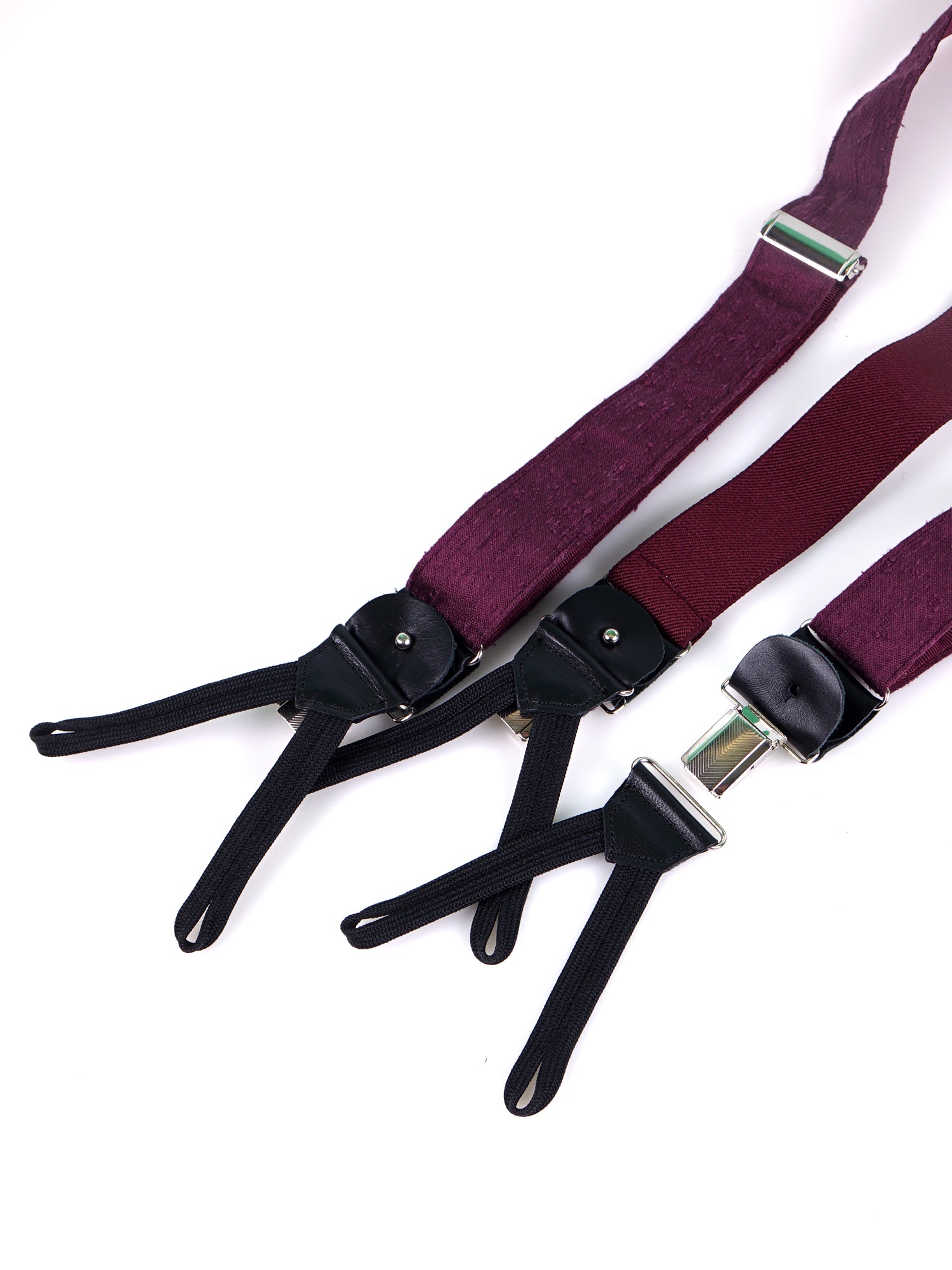 Bretella a Y in seta shantung viola con lacci in tessuto e clip FARMA