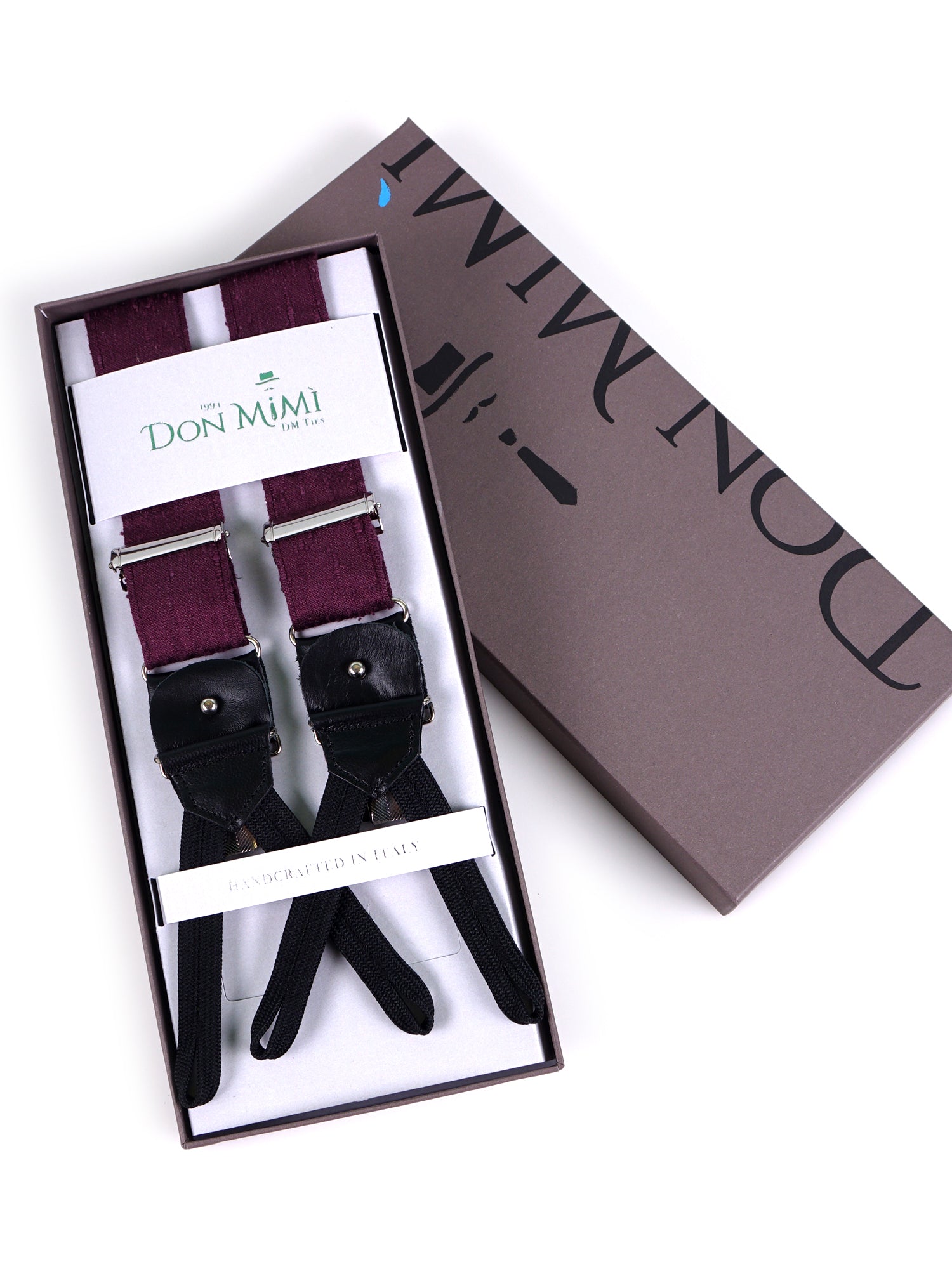 Bretella a Y in seta shantung viola con lacci in tessuto e clip FARMA