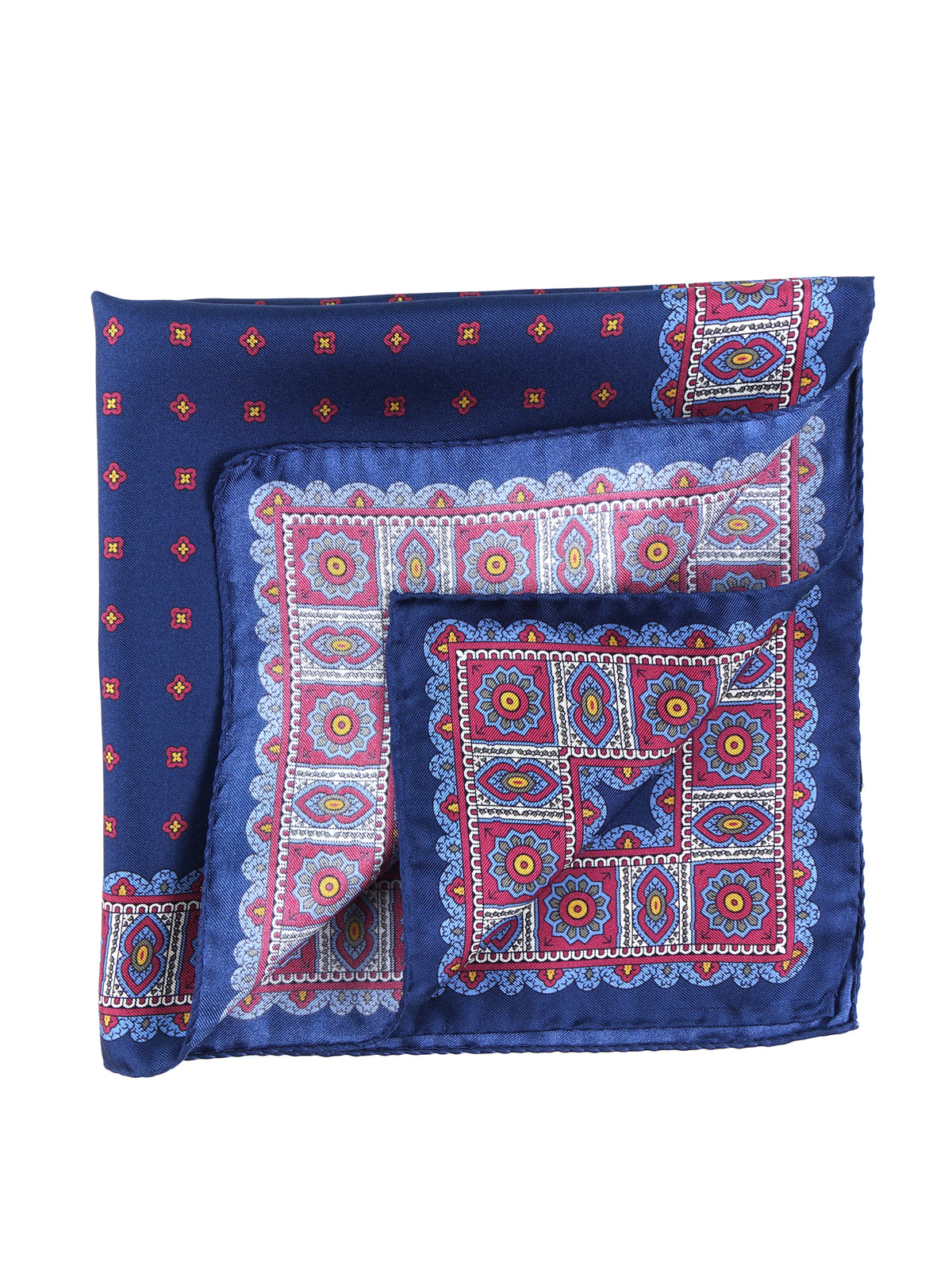 Fazzoletto da taschino 45x45cm blu in seta stampata DALI'