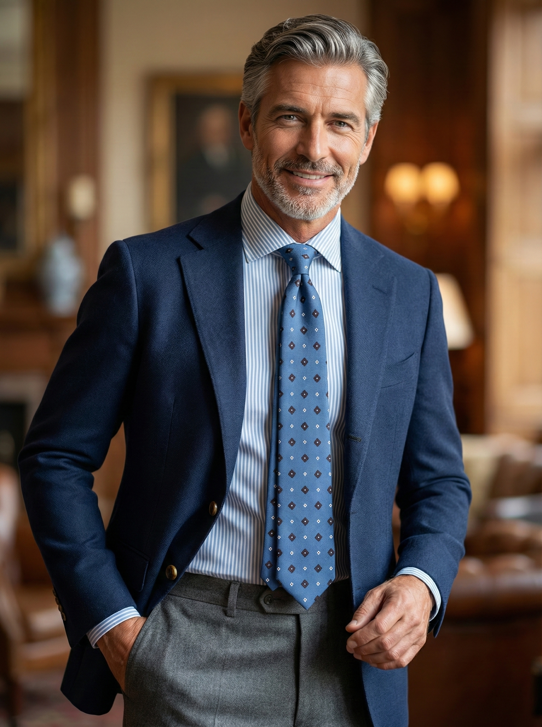 Cravatta blu avion 3 Pieghe FELIX in lana challis stampata inglese