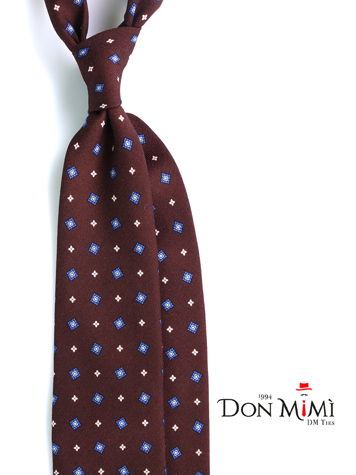 Cravatta marrone 3 Pieghe FELIX in lana challis stampata inglese