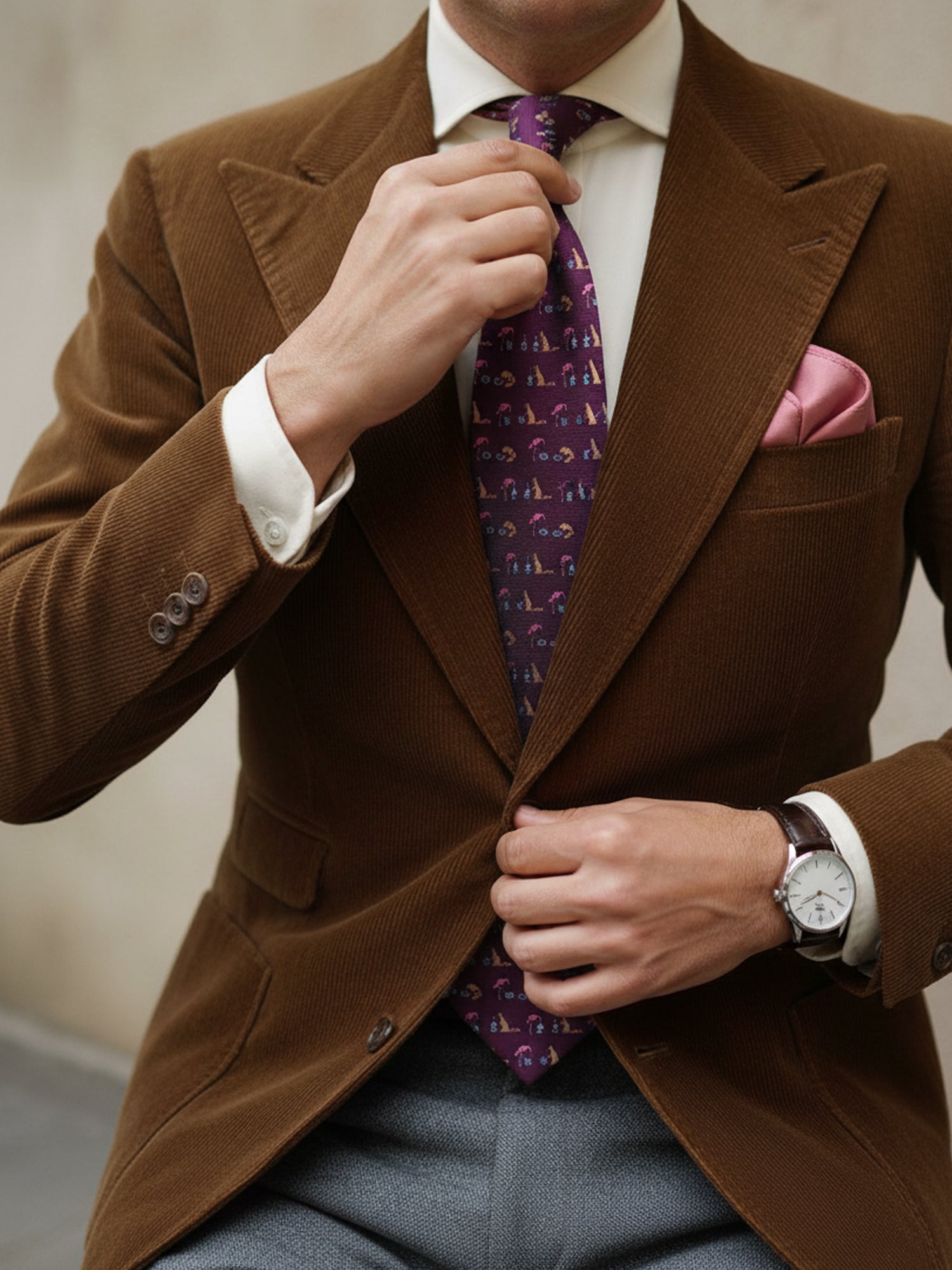 Cravatta vinaccia 3 Pieghe FENICOTTERO in seta stampata