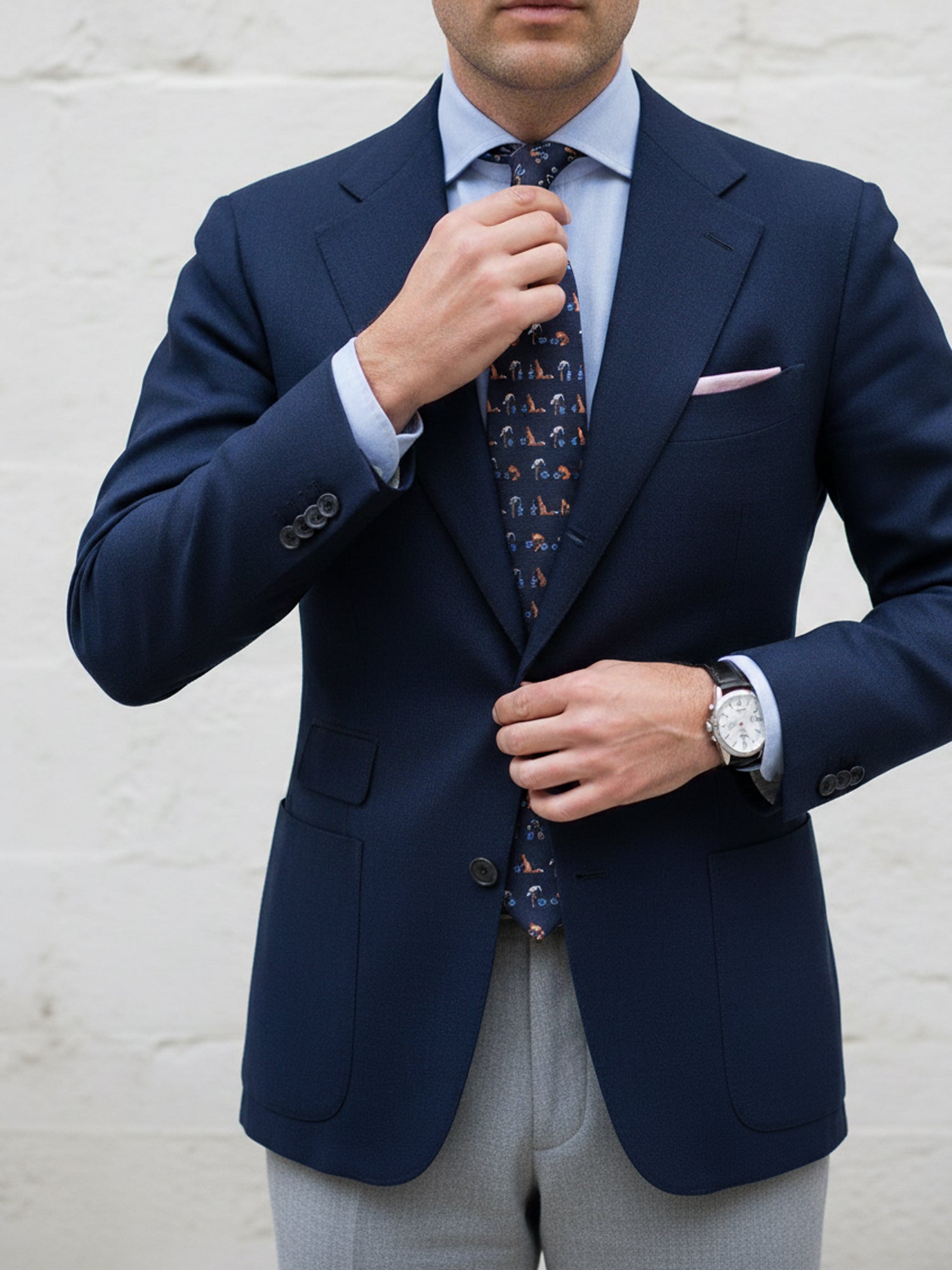 Cravatta blu 3 Pieghe FENICOTTERO in seta stampata