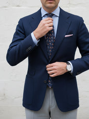 Cravatta blu 3 Pieghe FENICOTTERO in seta stampata