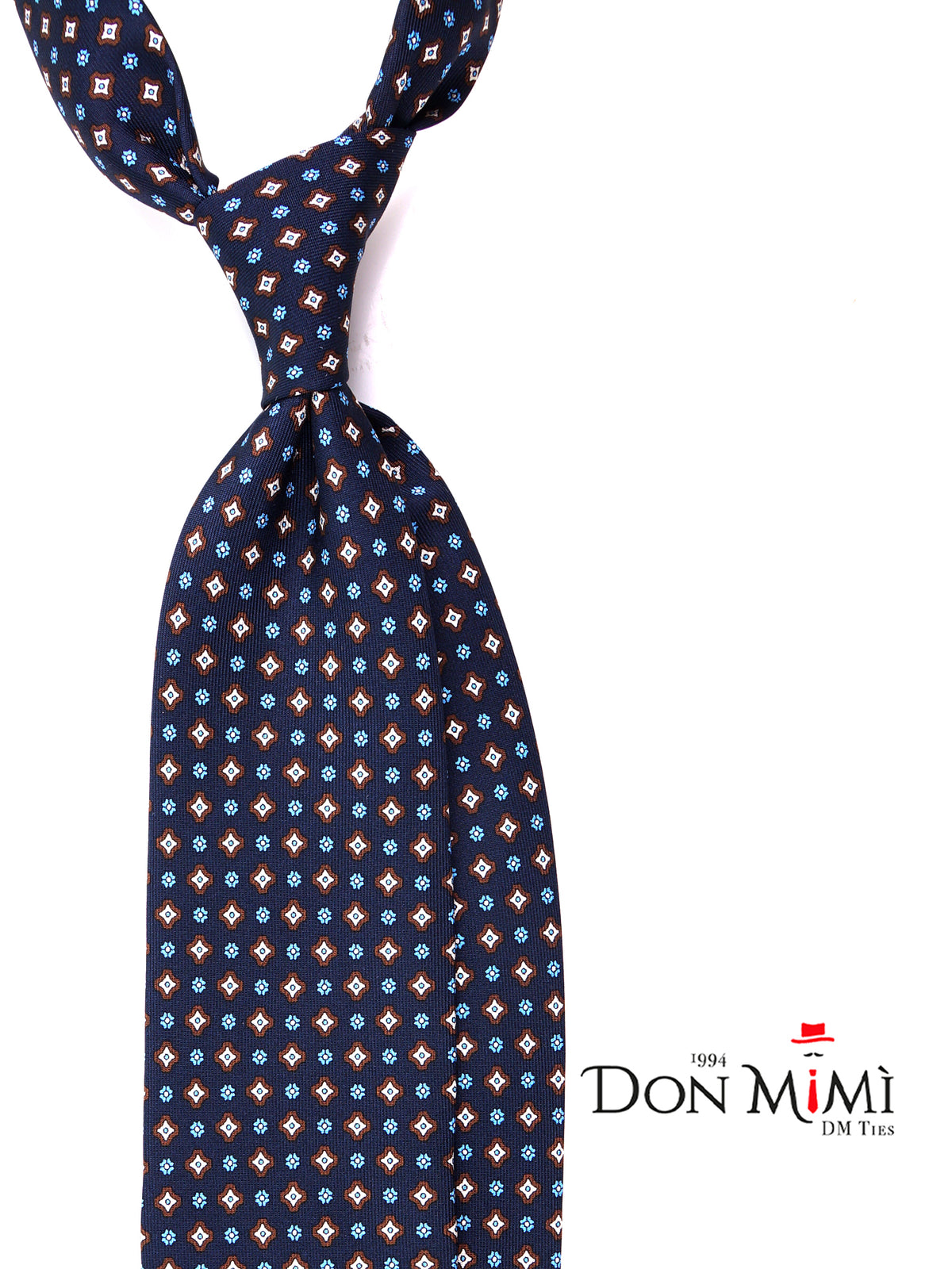 Cravatta 3 pieghe FIXI in seta stampata inglese blu navy