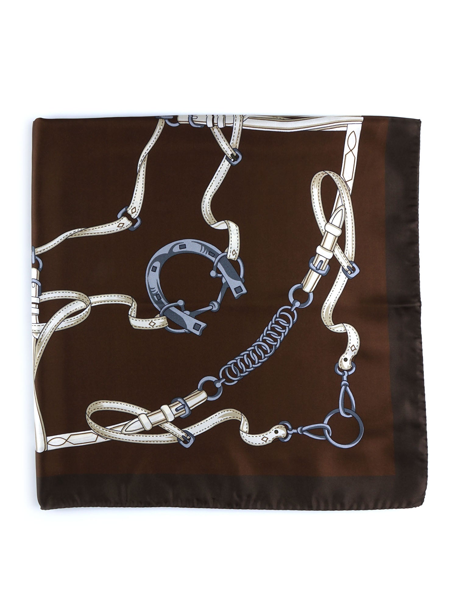 Brown scarf 90x90cm in REINS printed silk