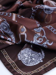 Foulard marrone 90x90cm in seta stampata GOOD LUCK