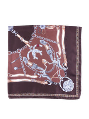 Foulard marrone 90x90cm in seta stampata GOOD LUCK