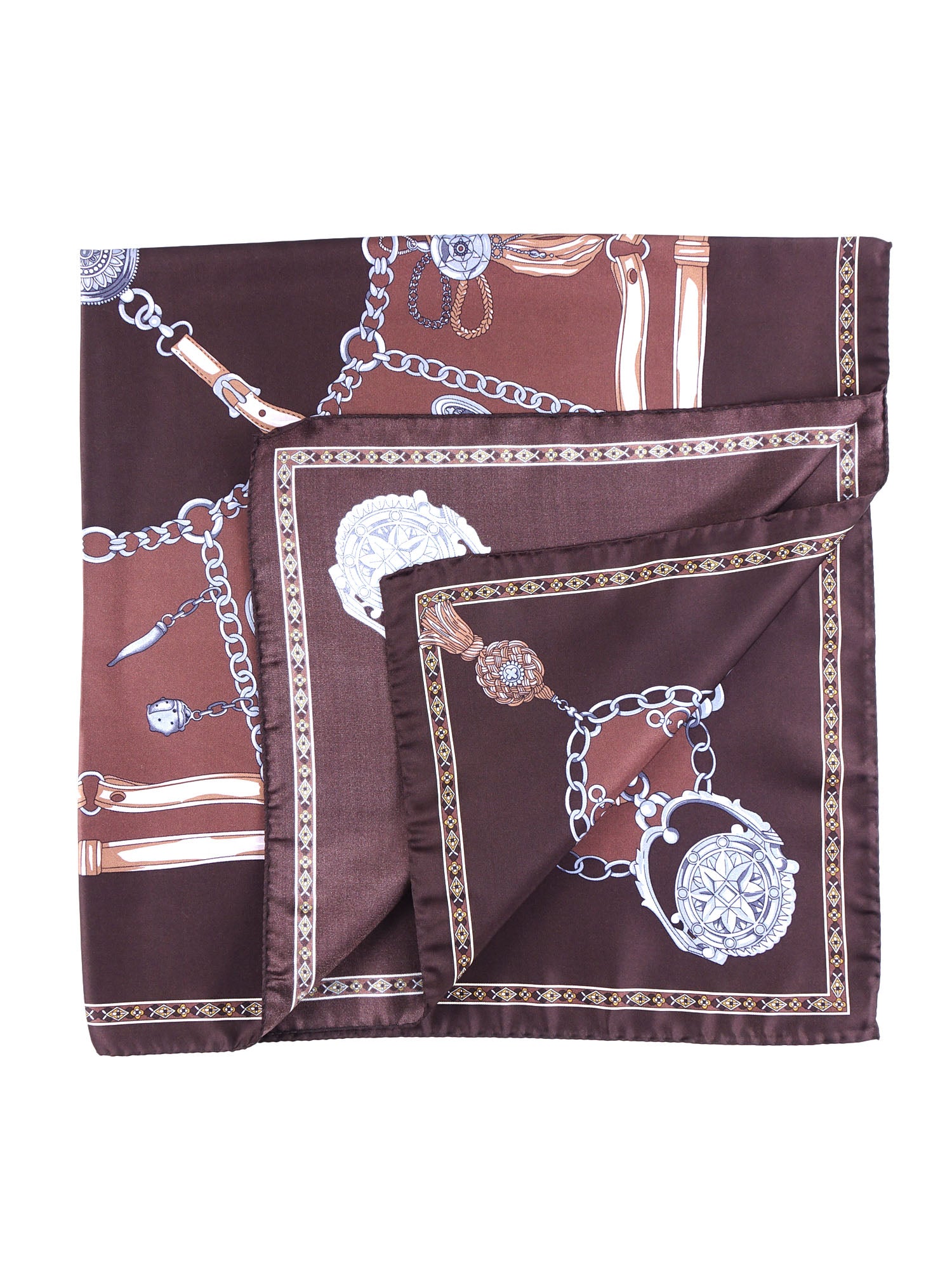 Foulard marrone 90x90cm in seta stampata GOOD LUCK