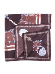 Foulard marrone 90x90cm in seta stampata GOOD LUCK