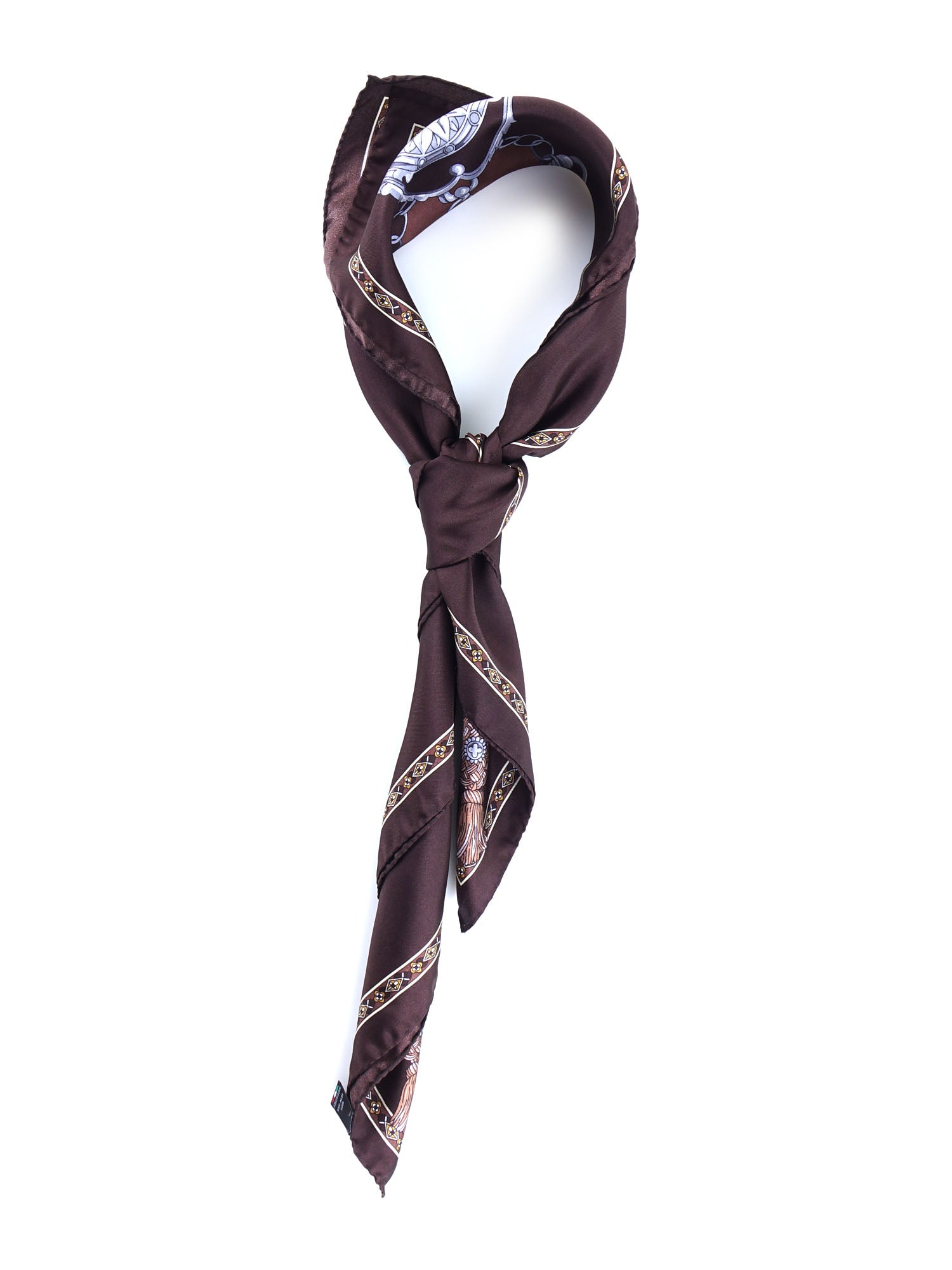 Foulard marrone 90x90cm in seta stampata GOOD LUCK