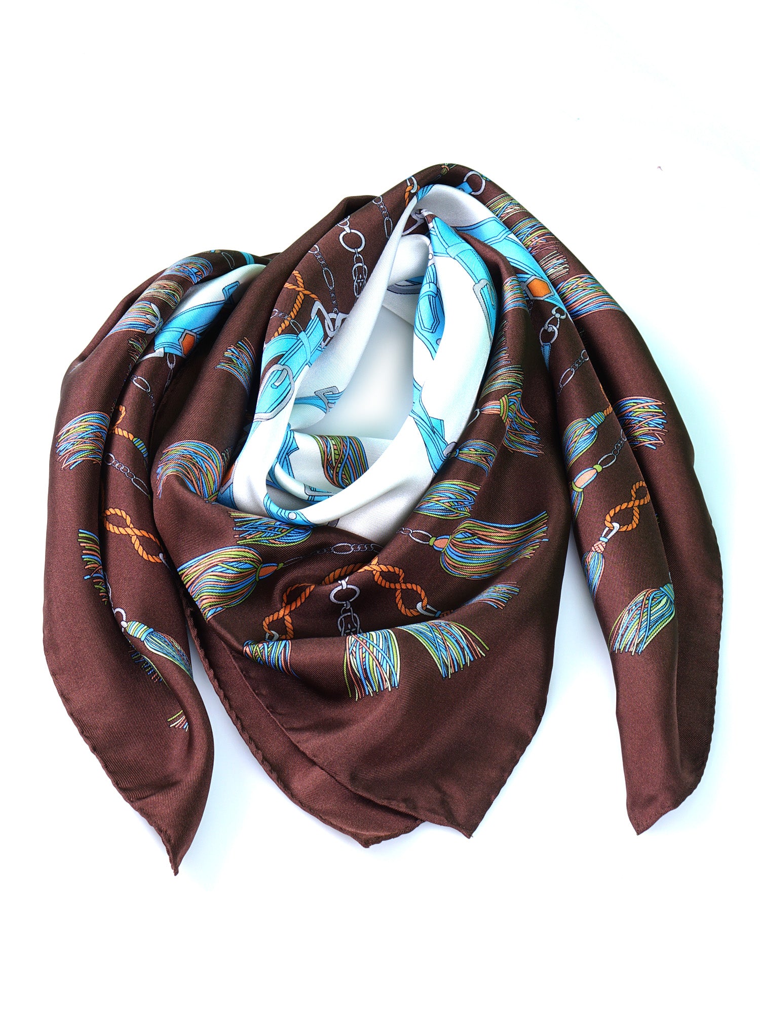 Foulard con fondo bianco in pura seta stampata CORDIN