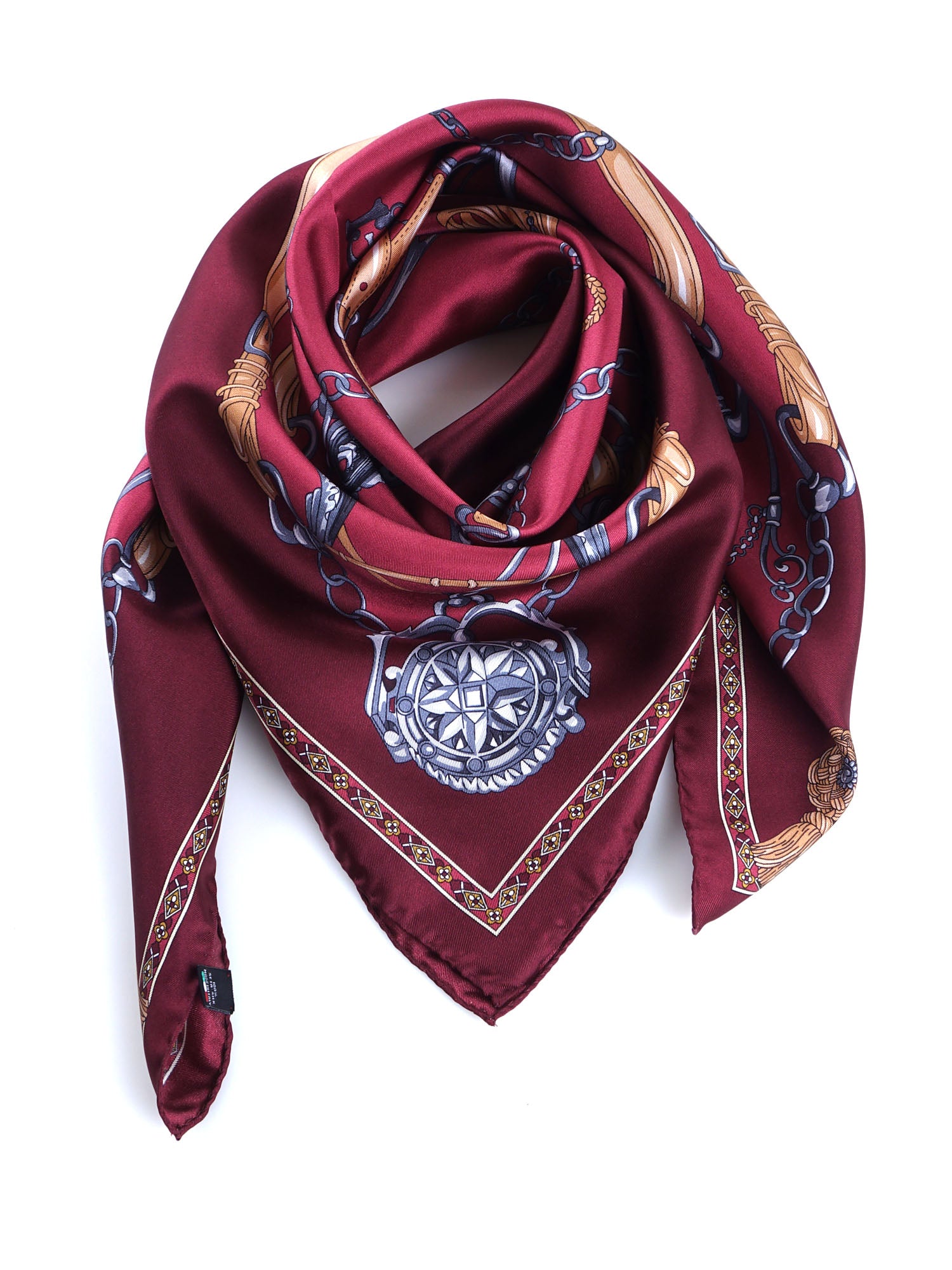 Silk Scarf Foulard Marrone Burgundy Scarf 90x90cm In GOOD LUCK