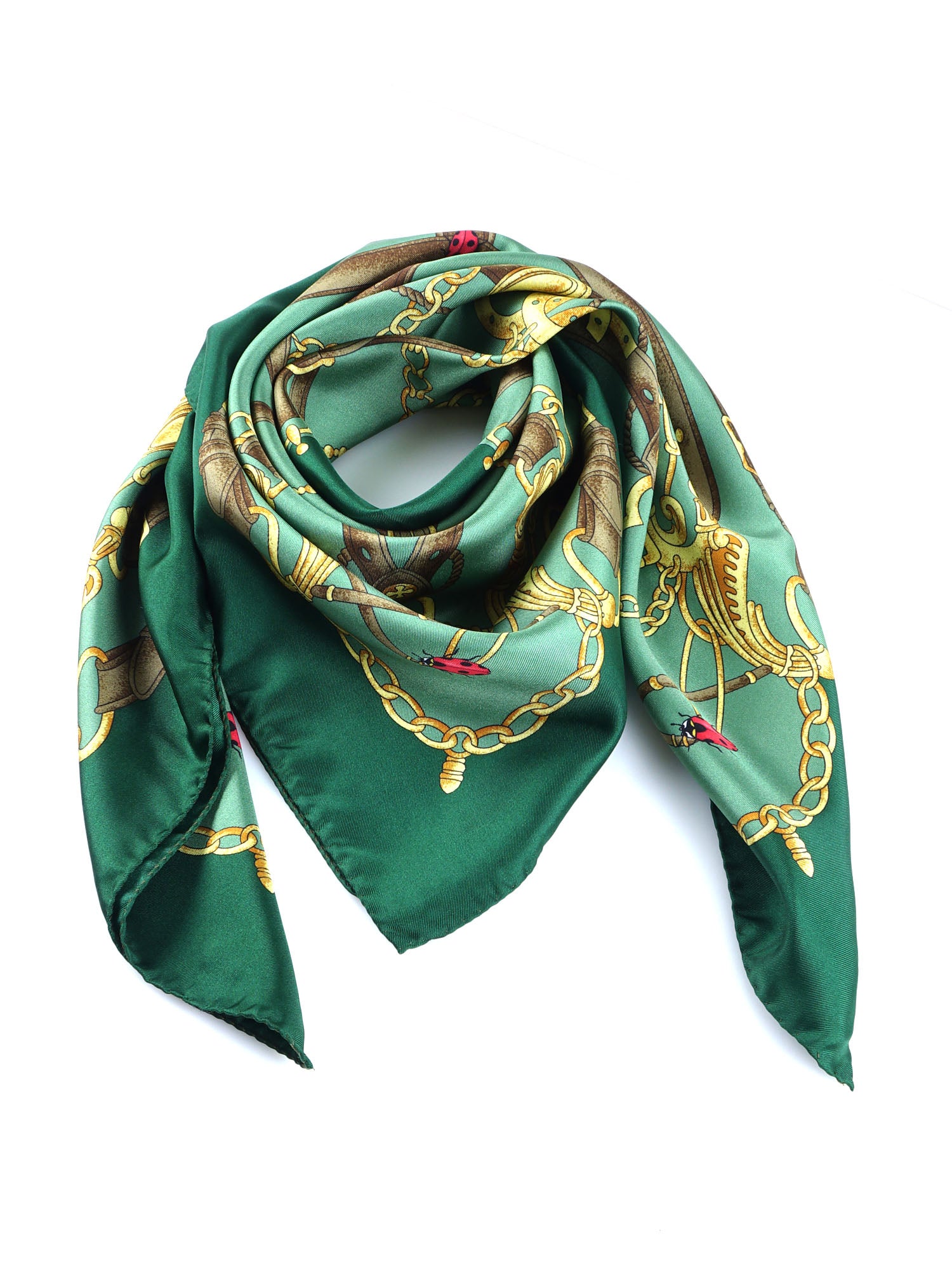 Foulard verde 90x90cm in seta stampata LADY BUGS