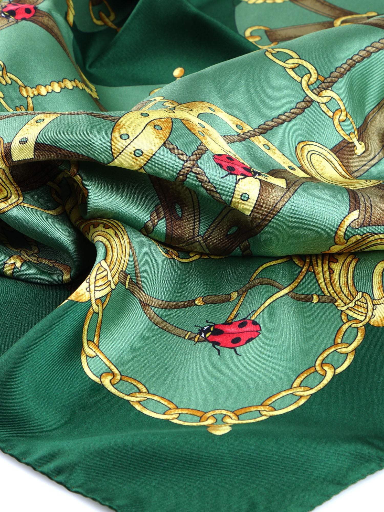 Foulard verde 90x90cm in seta stampata LADY BUGS