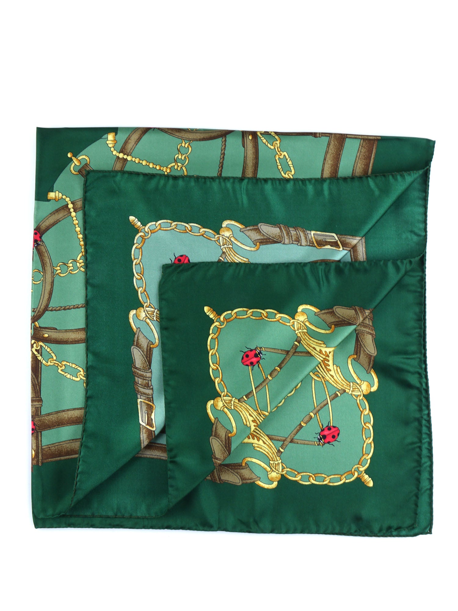 Foulard verde 90x90cm in seta stampata LADY BUGS