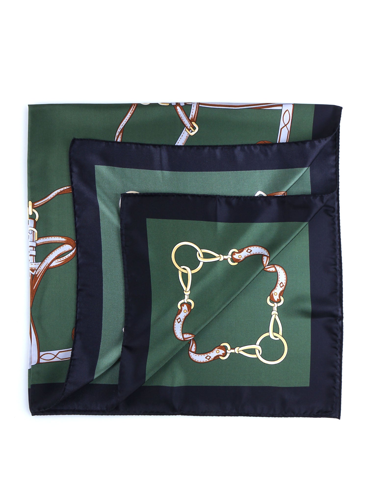 Foulard verde 90x90cm in seta stampata REINS