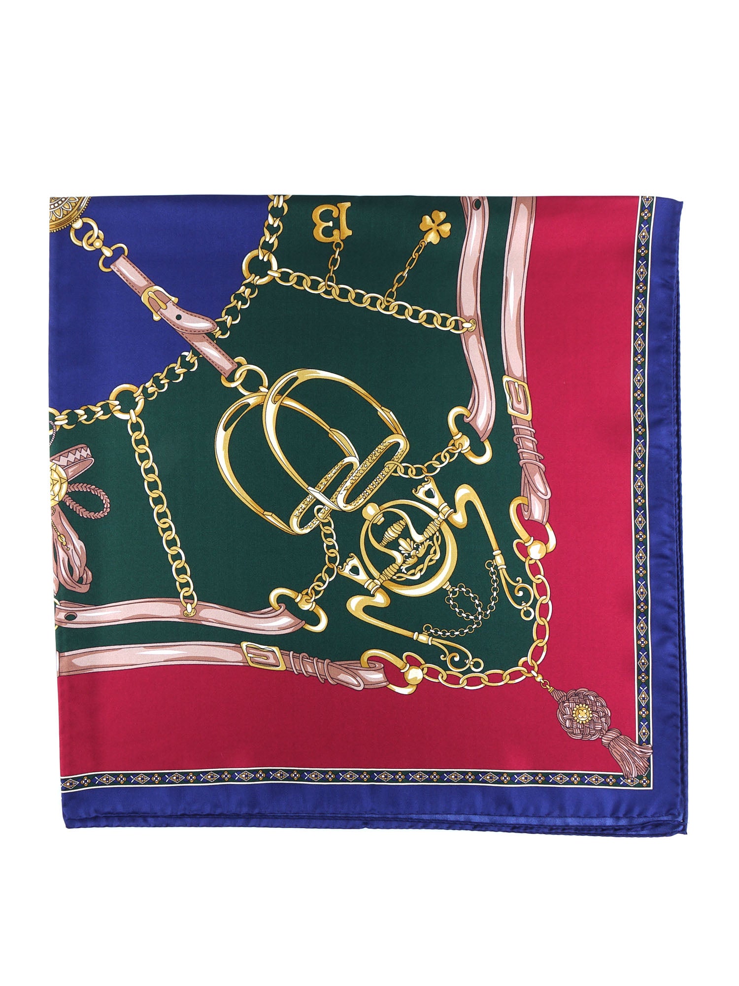 Foulard verde 90x90cm in seta stampata GOOD LUCK