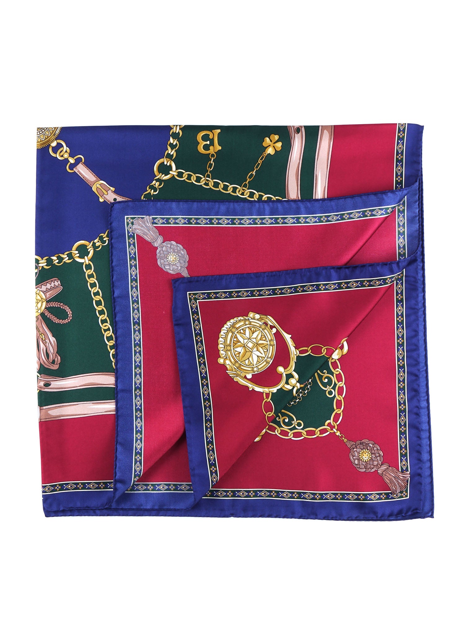 Foulard verde 90x90cm in seta stampata GOOD LUCK