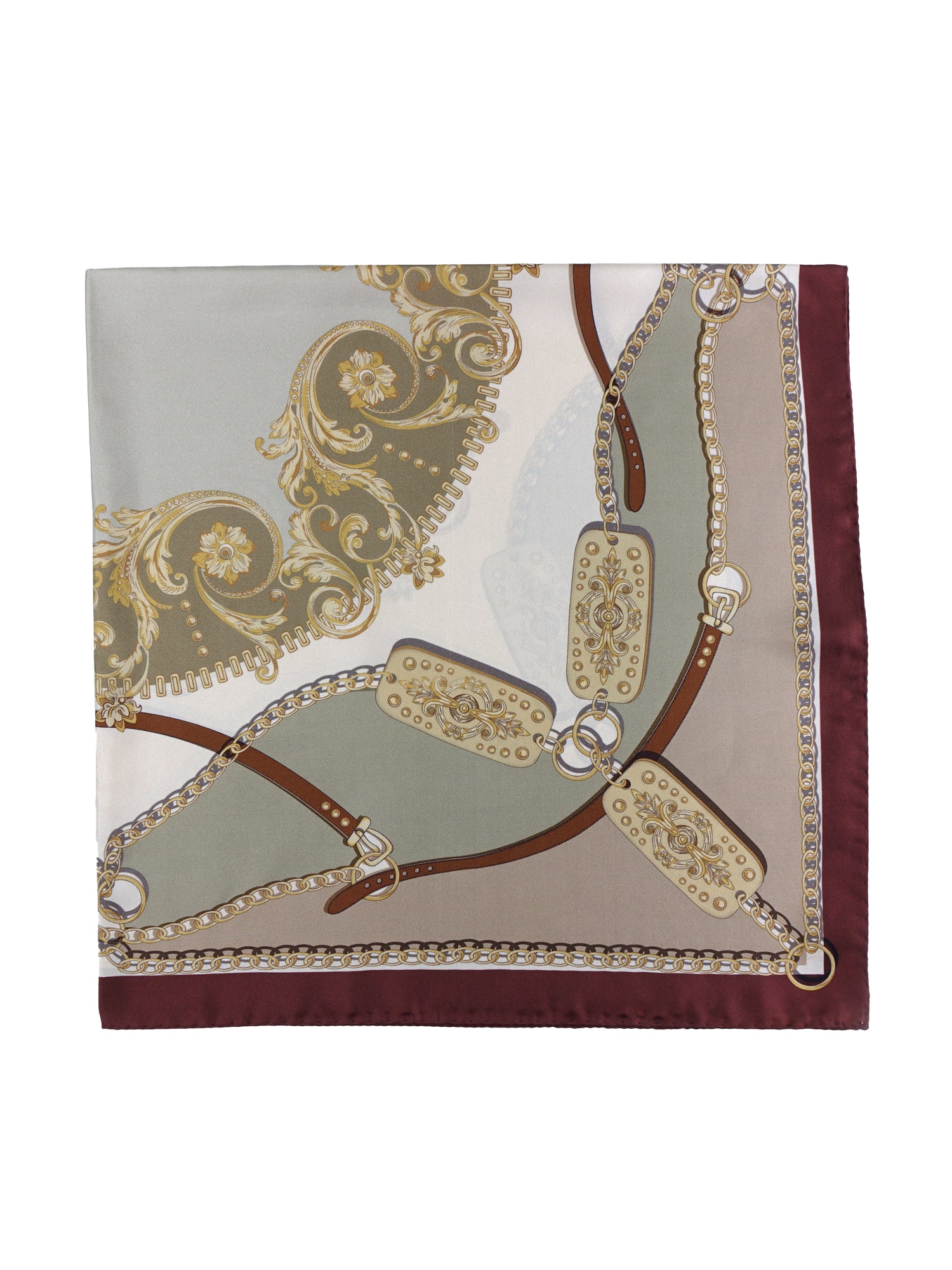 Foulard fantasia in verde/beige in pura seta stampata BERENIKE