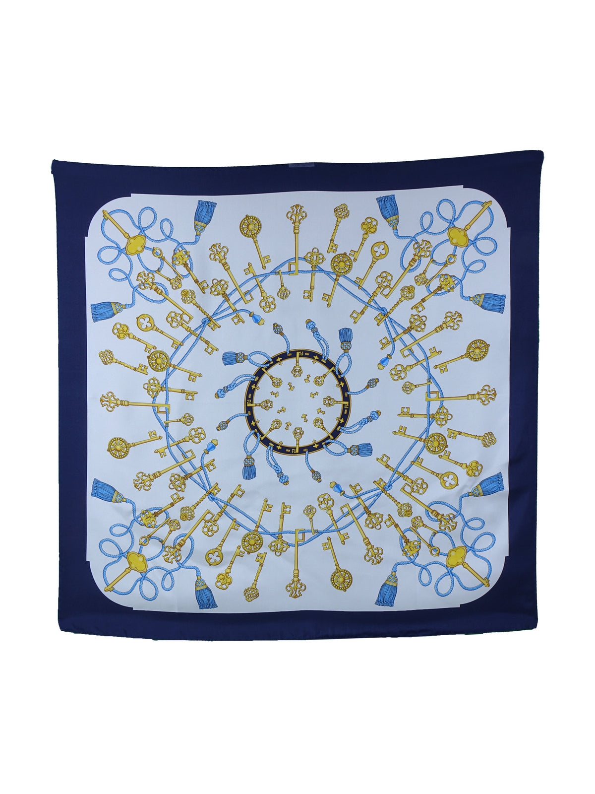 Foulard con fondo bianco in pura seta stampata KEYS