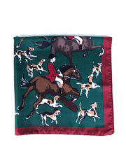 Foulard verde 70x70cm in seta stampata HORSES