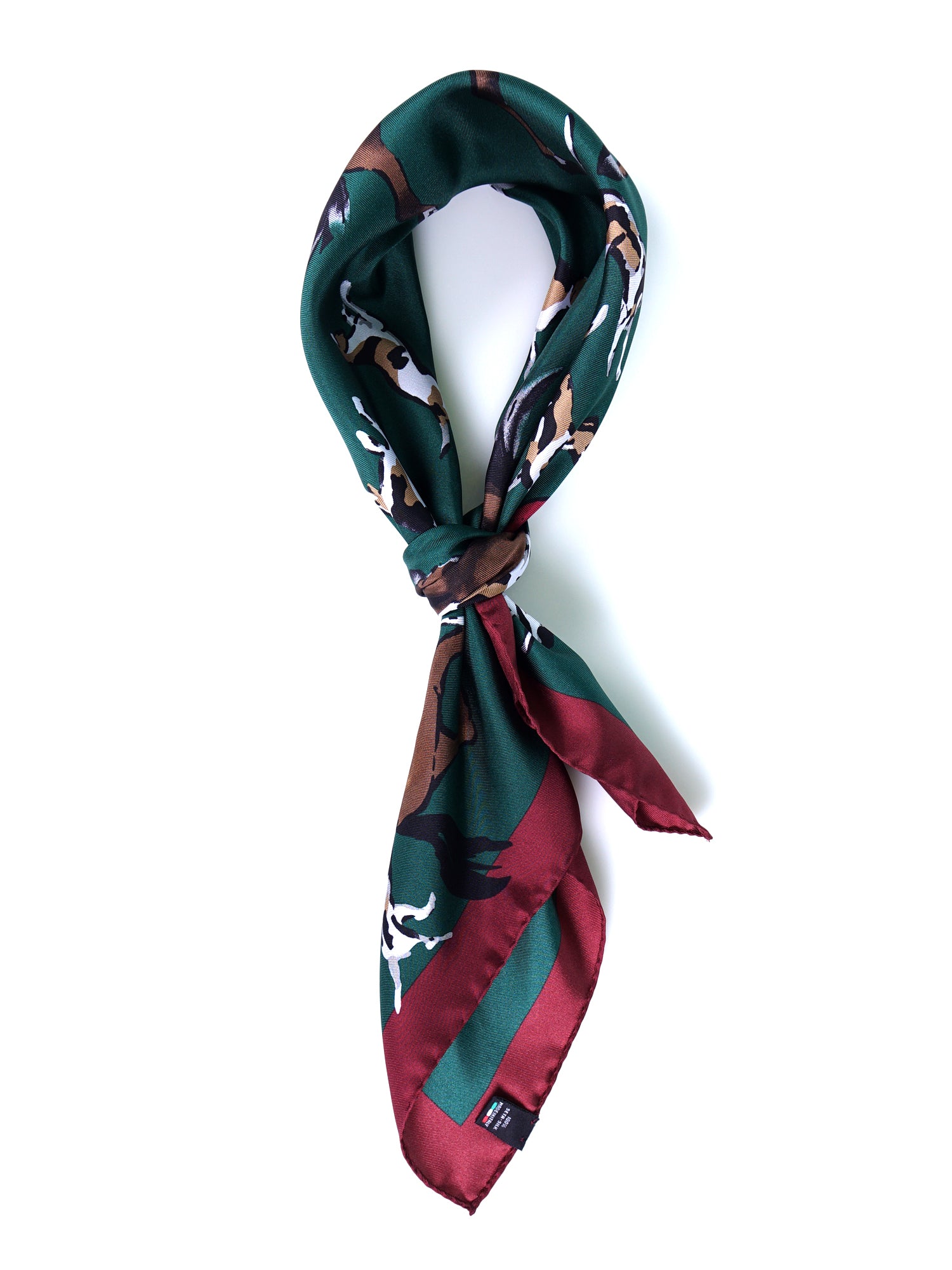 Foulard verde 70x70cm in seta stampata HORSES