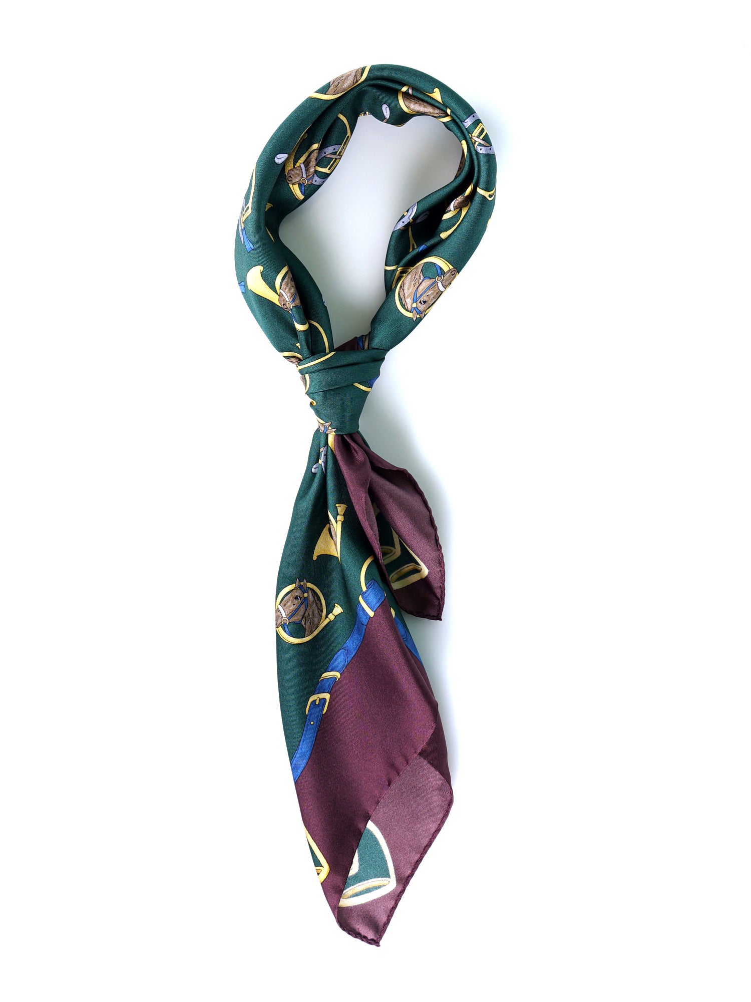 Foulard verde 70x70cm in seta stampata TRUMPETS