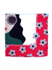 Foulard rosso 70x70cm in seta crespo stampata LADY