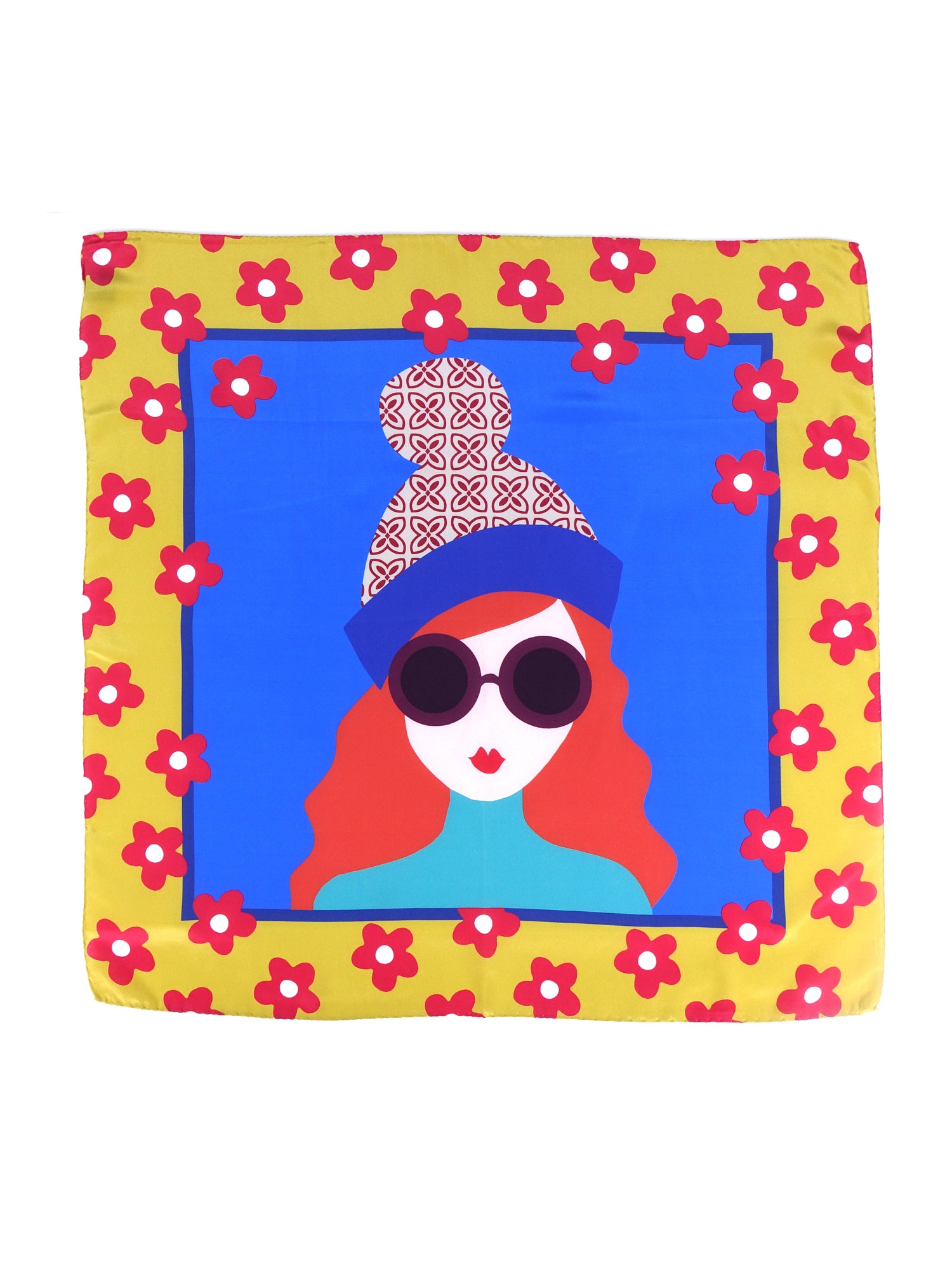 Foulard giallo 70x70cm in seta crespo stampata LADY
