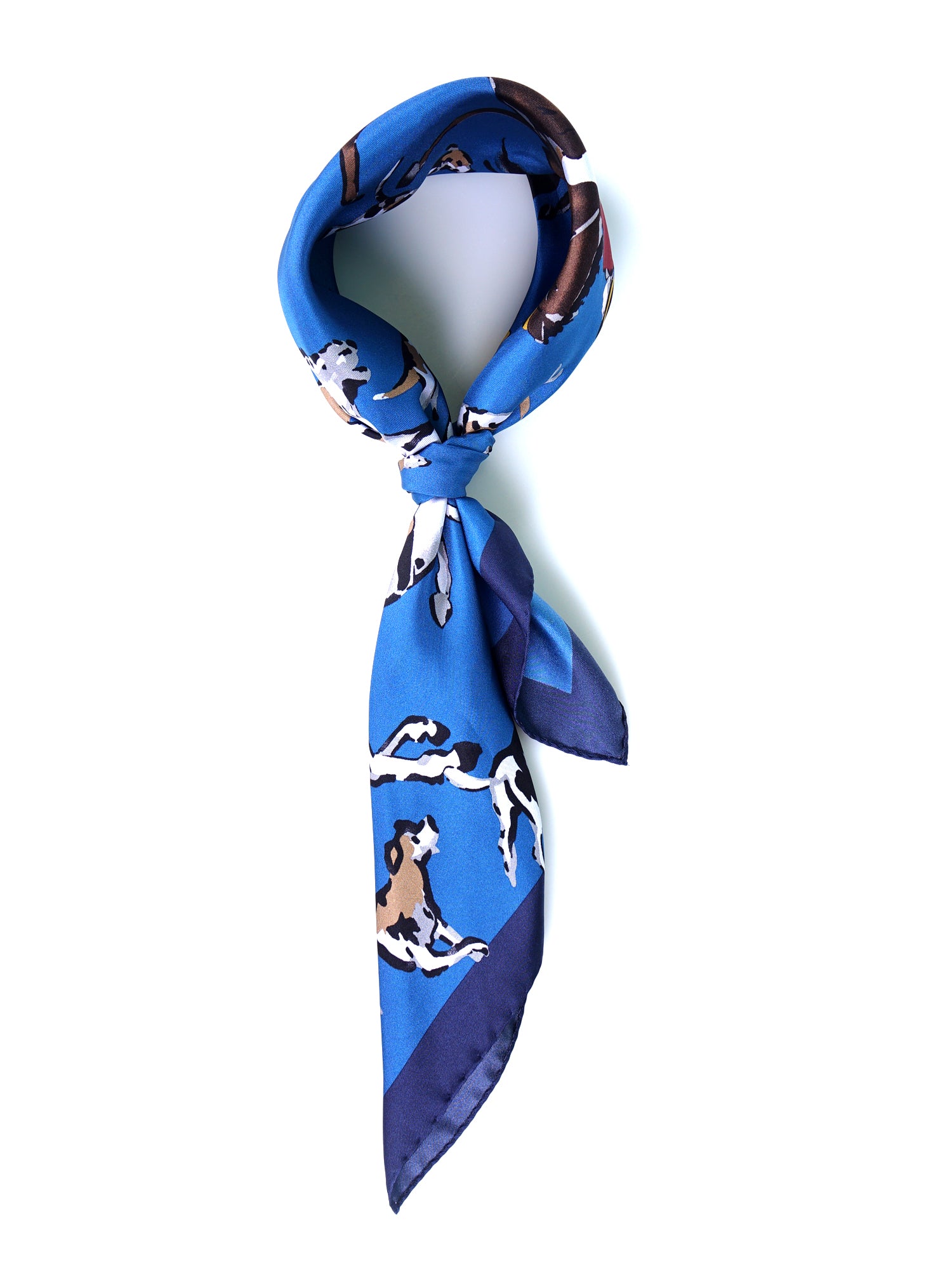 Foulard blu70x70cm in seta stampata HORSES