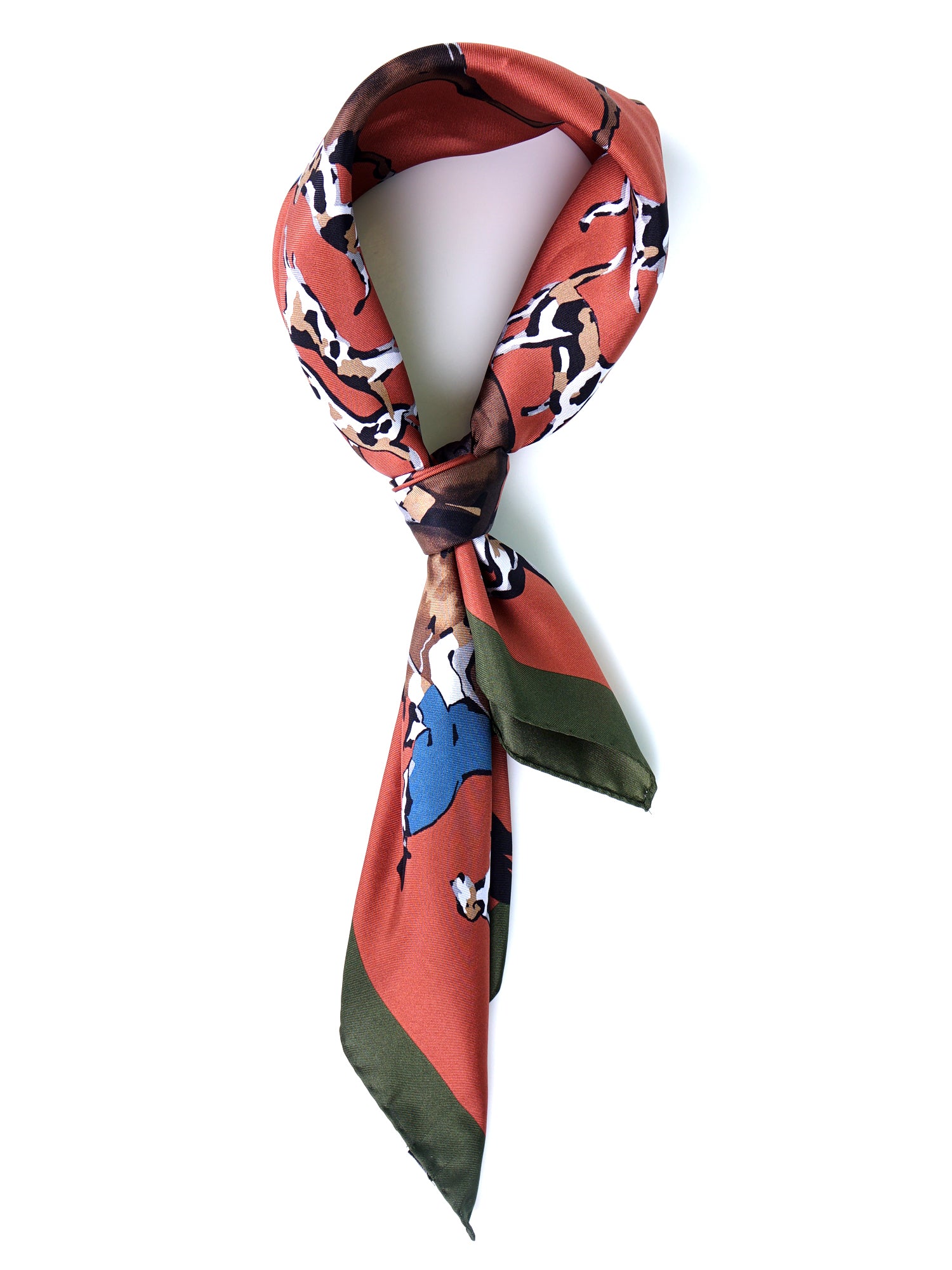 Foulard ruggine 70x70cm in seta stampata HORSES