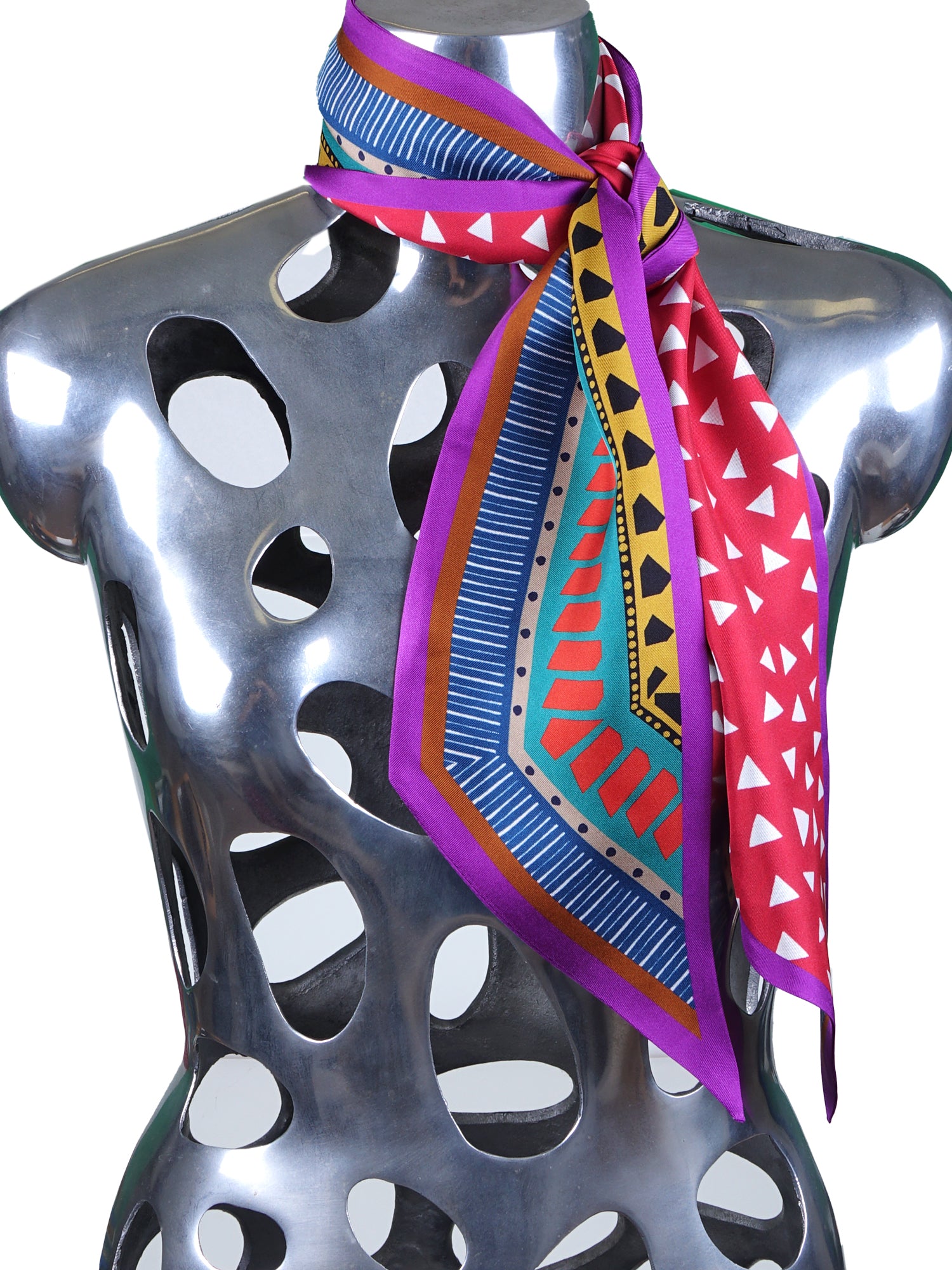 DOTTIE Printed Silk Double-Sided Purple Twilly Scarf