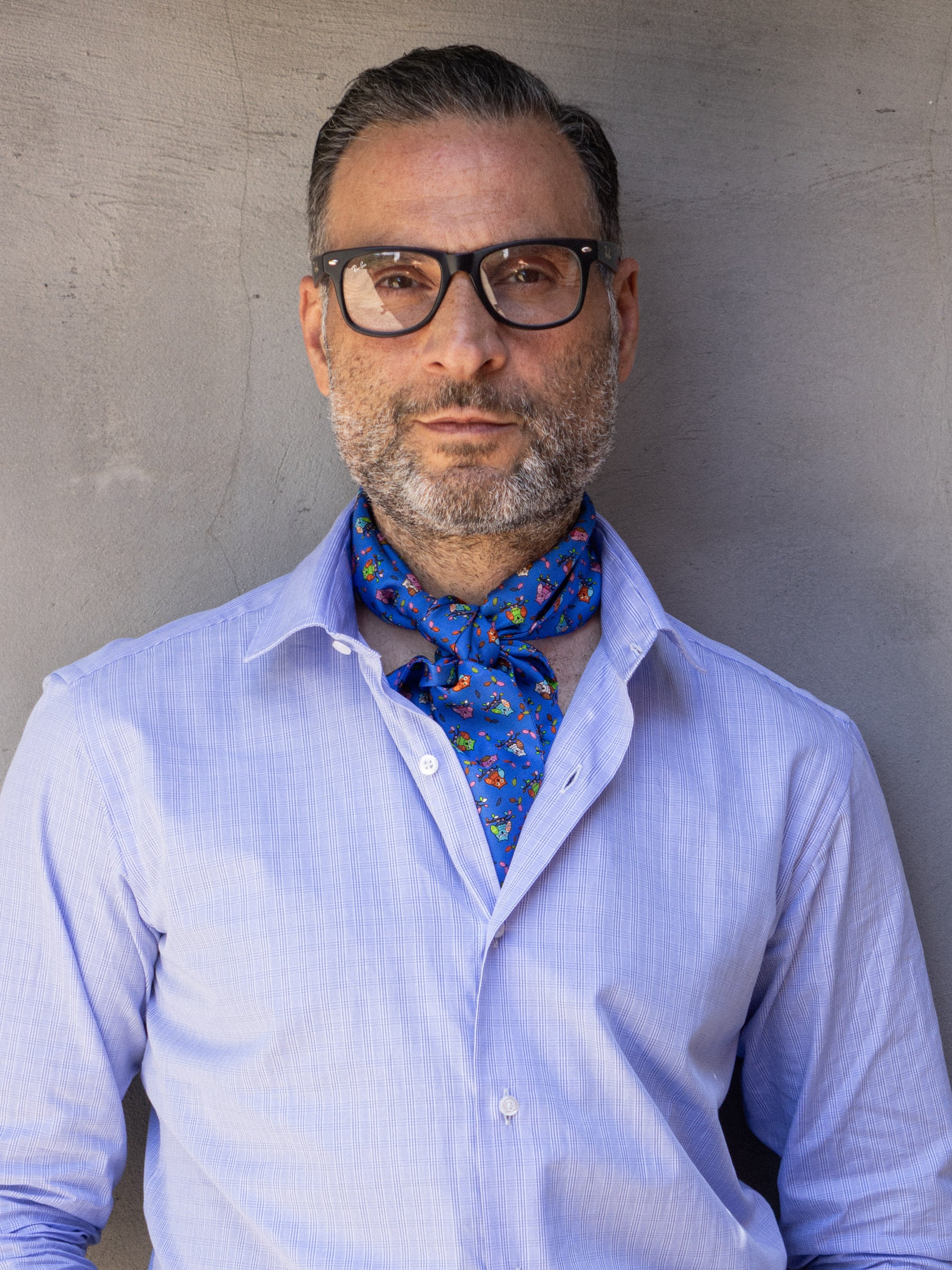TWILLY scarf in pure silk printed Electric Blue