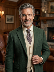 GASTONE 3-Fold Beige Tie in English Printed Challis Wool 