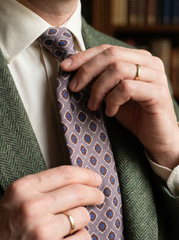 GASTONE 3-Fold Beige Tie in English Printed Challis Wool 