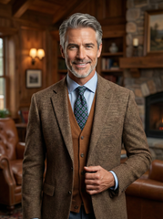 GASTONE 3-Fold Forest Green Tie in English Printed Challis Wool 