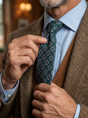GASTONE 3-Fold Forest Green Tie in English Printed Challis Wool 