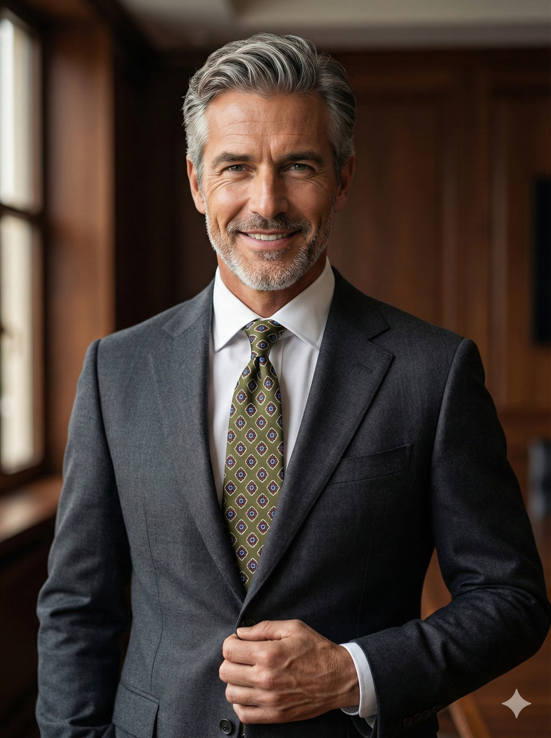 Cravatta verde 3 Pieghe GASTONE in lana challis stampata inglese